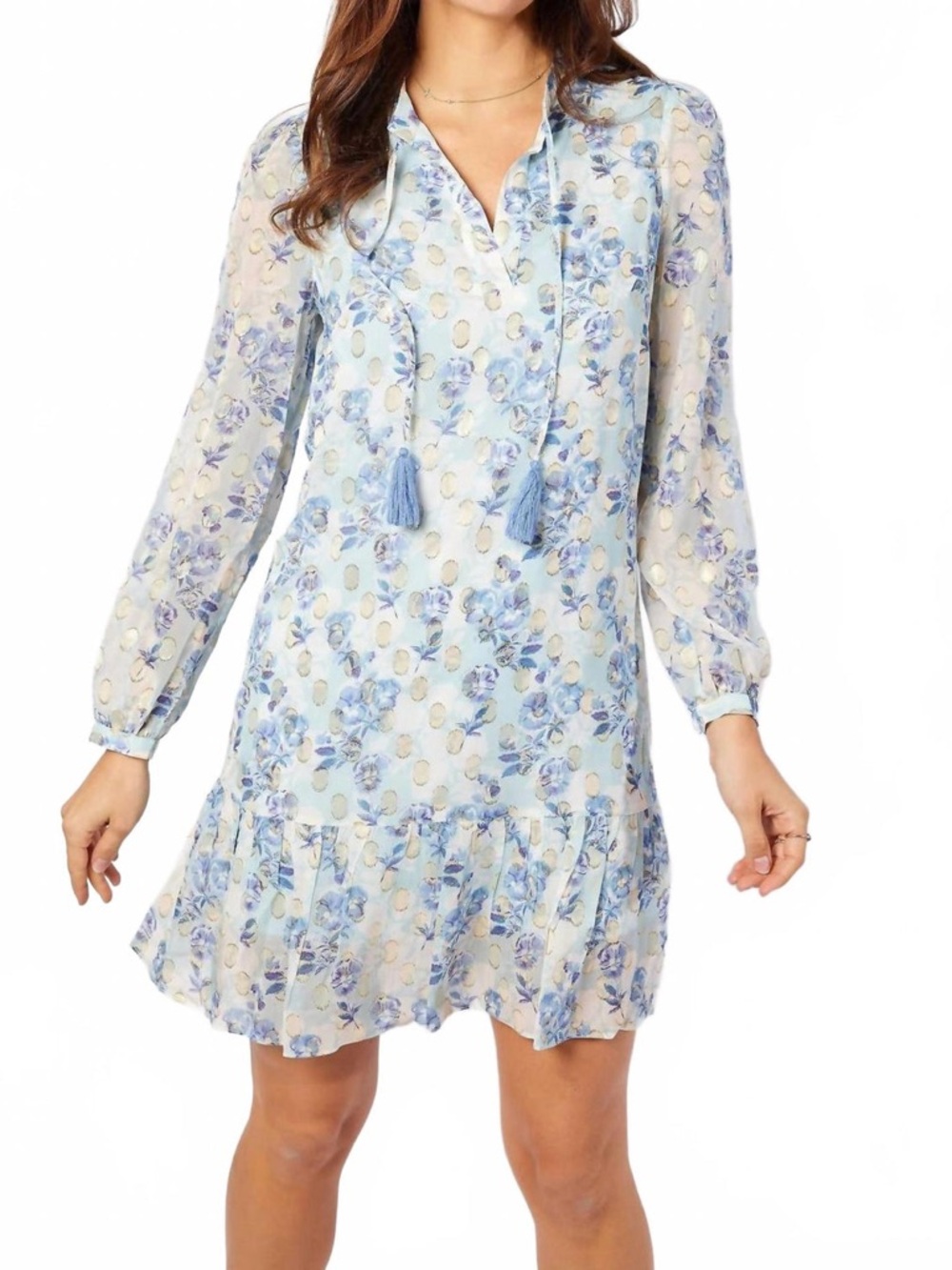 Sail to Sable NEW Ruffle Hem Tassel Dress Falling Violets XS